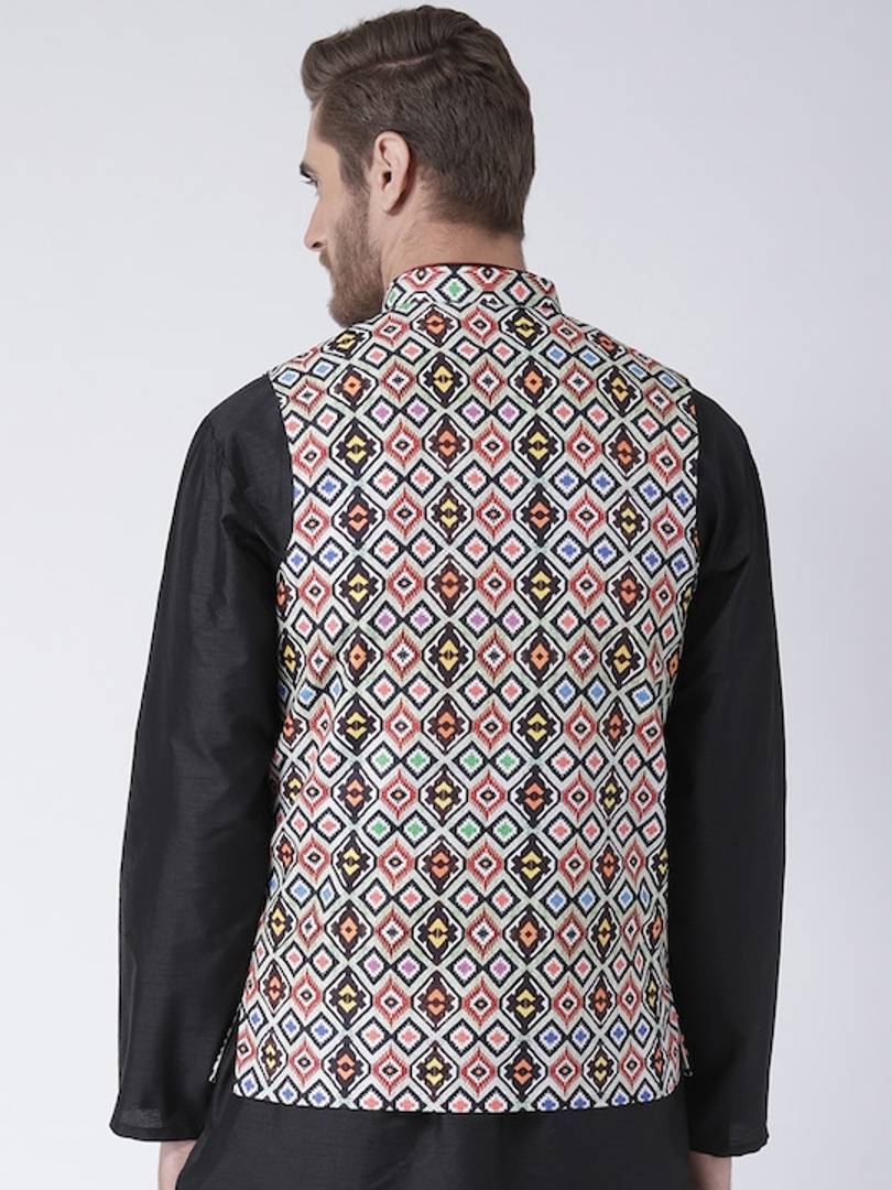 Men's Multicoloured 
Cotton Blend
 Printed Nehru Jackets